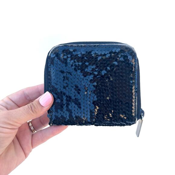 Vintage Miu Miu Y2K 2000s Black Sequin Zip Around Wallet Prada Small Micro - Picture 1 of 10